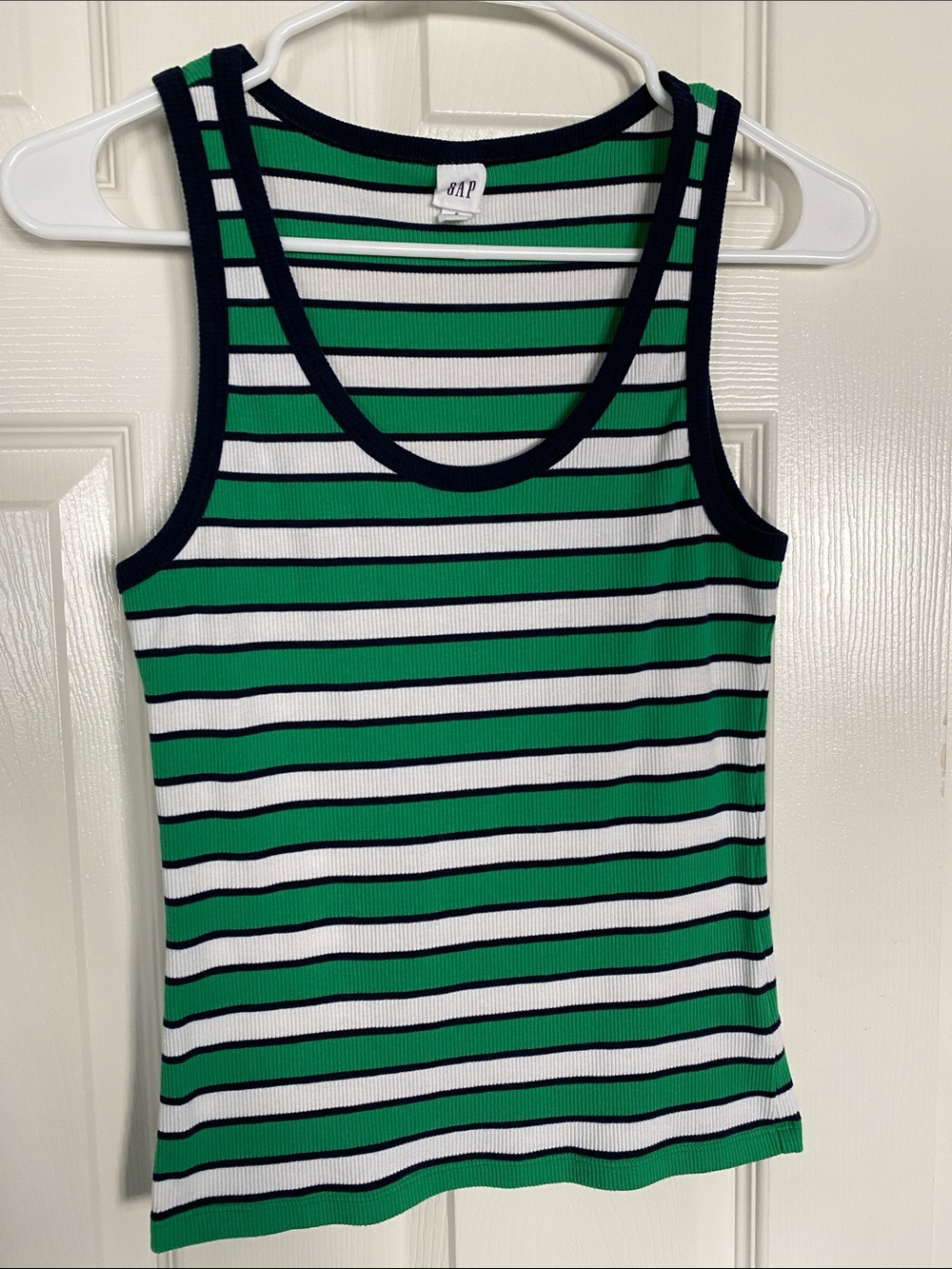 GAP Green, White & Navy Striped Ribbed Tank